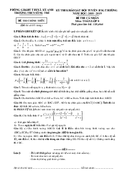 Đề học sinh giỏi Toán 8 cấp trường năm 2018 – 2019 trường THCS Sông Trí – Hà Tĩnh