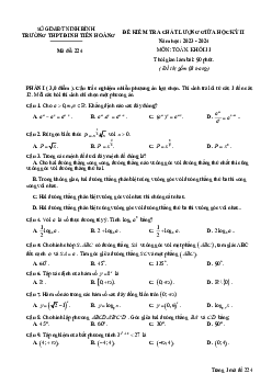 Đề giữa kỳ 2 Toán 11 năm 2023 – 2024 trường THPT Đinh Tiên Hoàng – Ninh Bình