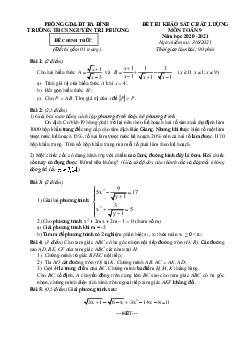 Đề KSCL Toán 9 năm 2020 – 2021 trường THCS Nguyễn Tri Phương – Hà Nội