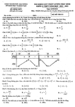 Đề khảo sát chất lượng Toán 12 năm 2021 – 2022 sở GD&ĐT Hải Phòng