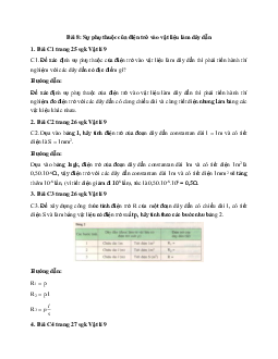 Giải bài tập SGK Vật lý lớp 9 bài 9: Sự phụ thuộc của điện trở vào vật liệu làm dây dẫn