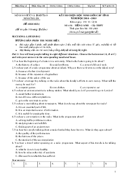 Kỳ thi chọn HSG lớp 12 THPT tỉnh Ninh Thuận môn Tiếng Anh năm học 2014-2015