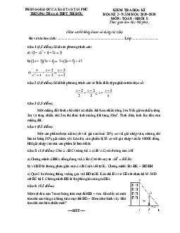 Đề thi học kì 2 Toán 8 năm 2019 – 2020 trường THCS&THPT Trí Đức – TP HCM