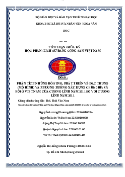 Tiểu luận giữa kì | Lịch sử Đảng | Đại học Khoa học Xã hội và Nhân văn, Đại học Quốc gia Thành phố HCM