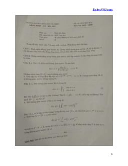 Đề thi cuối kỳ môn Giải tích hàm | HUS