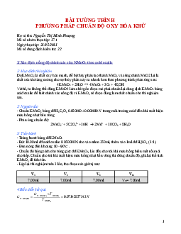 Bài Tường Trình Phương Pháp Chuẩn Độ Oxy Hóa Khử | Ôn tập Hóa học 12