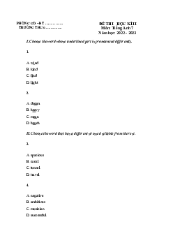 Đề thi học kì 2 môn Tiếng Anh 7 năm 2022 - 2023 sách Chân trời sáng tạo - Đề 2