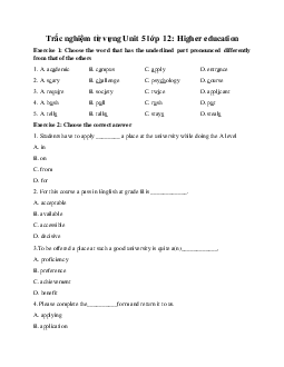 Trắc nghiệm từ vựng Unit 5 lớp 12: Higher education hệ 7 năm