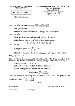 Đề HSG cấp thị xã Toán 8 năm 2022 – 2023 phòng GD&ĐT Mỹ Hào – Hưng Yên