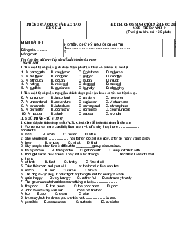 Đề thi chọn học sinh giỏi lớp 9 huyện Tiền Hải năm học 2015-2016 môn Tiếng Anh (có đáp án)