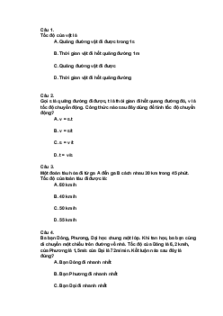 Trắc nghiệm Khoa học tự nhiên 7 Bài 8: Tốc độ chuyển động| Chân trời sáng tạo