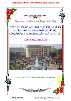 172 câu trắc nghiệm cực trị hàm số được phân dạng theo mức độ – Phạm Văn Huy Toán 12