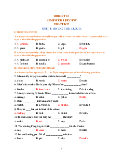 Đề cương ôn tập học kì 1 môn Tiếng Anh 10 Bright