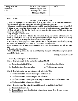 Đề thi giữa học kì 1 môn Tiếng Việt 3 năm 2023 - 2024 (Đề 3) | Kết nối tri thức