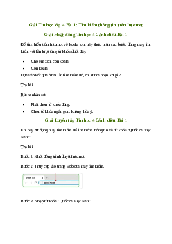 Giải Tin học lớp 4 Bài 1: Tìm kiếm thông tin trên Internet | Cánh diều
