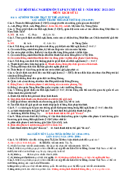 Trắc nghiệm ôn thi Lịch sử 12 HK1 năm 2022-2023 (có đáp án)