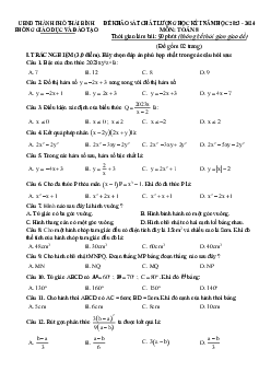 Đề học kỳ 1 Toán 8 năm 2023 – 2024 phòng GD&ĐT thành phố Thái Bình