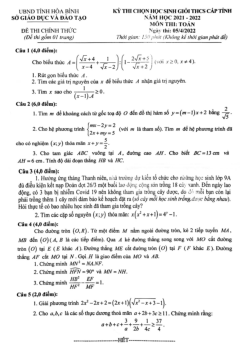 Đề thi học sinh giỏi cấp tỉnh Toán THCS năm 2021 – 2022 sở GD&ĐT Hòa Bình