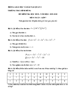 Đề thi HK2 Toán 7 năm 2019 – 2020 trường THCS Bình Đông – TP HCM
