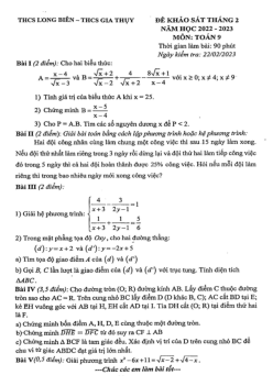 Đề khảo sát Toán 9 tháng 2 năm 2023 trường THCS Long Biên – Hà Nội