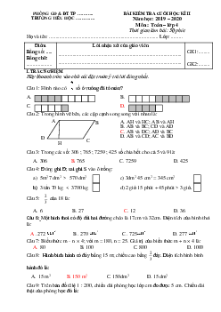 Đề thi cuối học kì 2 lớp 4 môn Toán năm 2019 - 2020 - Đề 2