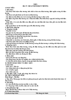 Bài 17: Khái niệm điện trường | Giáo án Vật Lí 11 Kết nối tri thức