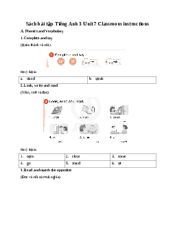 Sách bài tập Tiếng Anh 3 Global Success Unit 7 Classroom instructions