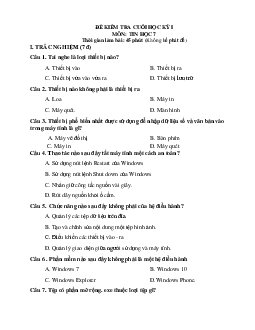 Đề thi học kì 1 môn Tin học lớp 7 | Đề 2 | Kết nối tri thức