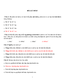 Câu hỏi lý thuyết ôn tập môn Hóa lý dược có đáp án
