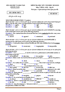 Đề thi HK1 Tiếng Anh 10 Quảng Nam 2019-2020 (có đáp án)