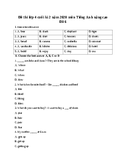 Đề thi lớp 4 cuối kì 2 năm 2020 môn Tiếng Anh nâng cao - Đề 6