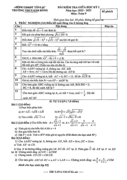 Đề giữa học kỳ 1 Toán 9 năm 2022 – 2023 trường THCS Kim Đồng – Hòa Bình
