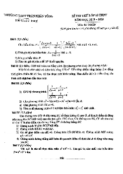 Đề thi thử lớp 10 năm 2019 – 2020 môn Toán trường Trần Nhân Tông – Hà Nội