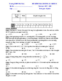 Đề kiểm tra 1 tiết chương 2 Đại số và Giải tích 11 trường THPT Phú Tâm – Sóc Trăng