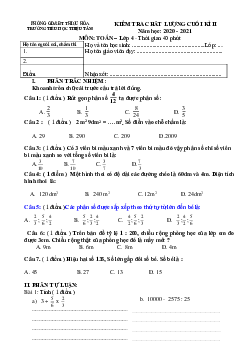Đề thi Toán lớp 4 cuối học kì 2 năm 2021