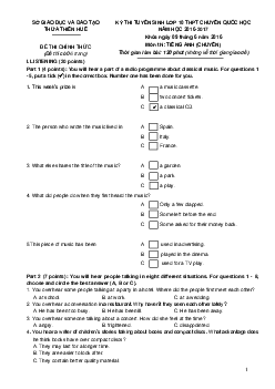 Đề thi tuyển sinh lớp 10 THPT chuyên Quốc học, tỉnh Thừa Thiên Huế năm học 2016-2017 môn Tiếng Anh (chuyên)