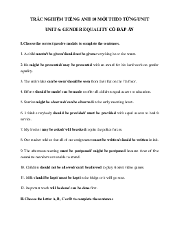 Trắc nghiệm Ngữ pháp tiếng Anh lớp 10 Unit 6 Gender Equality | Global Success