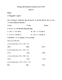 Bài tập cuối tuần Toán lớp 3 Chân trời sáng tạo - Tuần 23