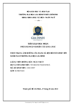 Thực trạng ảnh hưởng của mạng xã hội đối với sinh viên trường đại học Gia Định - Tiểu luận môn Phương pháp nghiên cứu khoa học | Đại học Gia Định