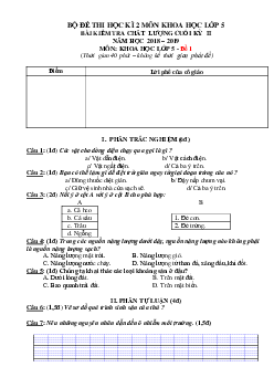 Bộ đề thi học kì 2 lớp 5 môn Khoa học năm học 2018 - 2019