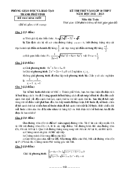 Đề thi thử Toán vào lớp 10 năm 2022 – 2023 phòng GD&ĐT thành phố Vinh – Nghệ An