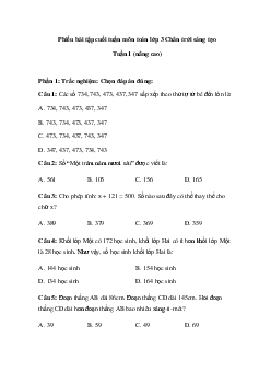 Bài tập cuối tuần Toán lớp 3 Chân trời sáng tạo - Tuần 1 (nâng cao)