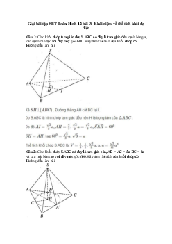 Giải bài tập SBT Toán Hình 12 bài 3: Khái niệm về thể tích khối đa diện