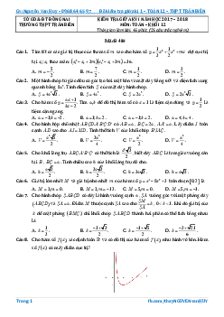 Đề kiểm tra giữa học kỳ I năm học 2017 – 2018 môn Toán 12 trường THPT Trấn Biên – Đồng Nai