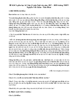 Đề KSCL giữa học kì 2 lớp 12 môn Ngữ văn năm 2017 - 2018 trường THPT Nguyễn Viết Xuân - Vĩnh Phúc