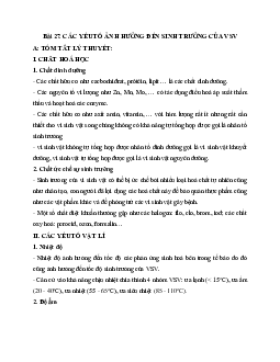 Tóm tắt lý thuyết Sinh học 10 bài 27: Các yếu tố ảnh hưởng đến sinh trưởng của vi sinh vật