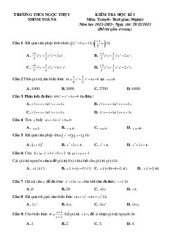 Đề kiểm tra học kì 1 Toán 8 năm 2021 – 2022 trường THCS Ngọc Thụy – Hà Nội