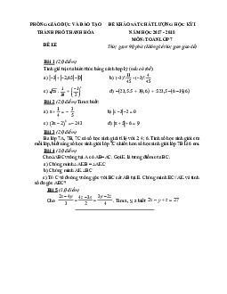 Đề thi HK1 Toán 7 năm học 2017 – 2018 phòng GD và ĐT thành phố Thanh Hóa