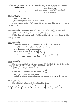 Đề Toán tuyển sinh lớp 10 THPT năm 2018 – 2019 sở GD và ĐT Đắk Lắk