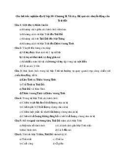 Câu hỏi trắc nghiệm Địa lý lớp 10 chương 2